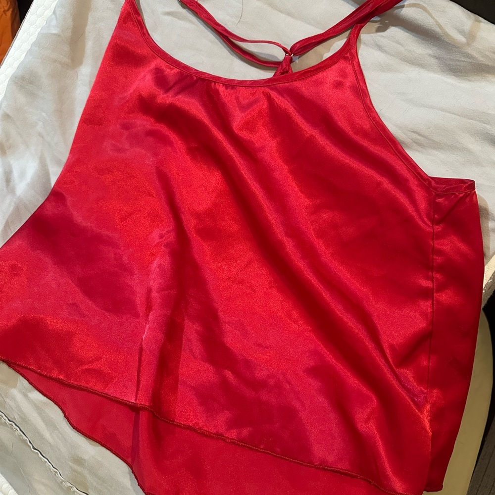 Unlisted Red Women's Pajama Top faux silk satin adjustable small